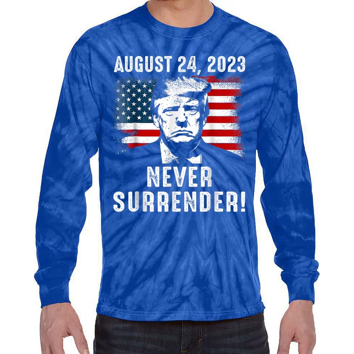 Trump Never Surrender Donald Trump Mugshot 2024 Tie-Dye Long Sleeve Shirt