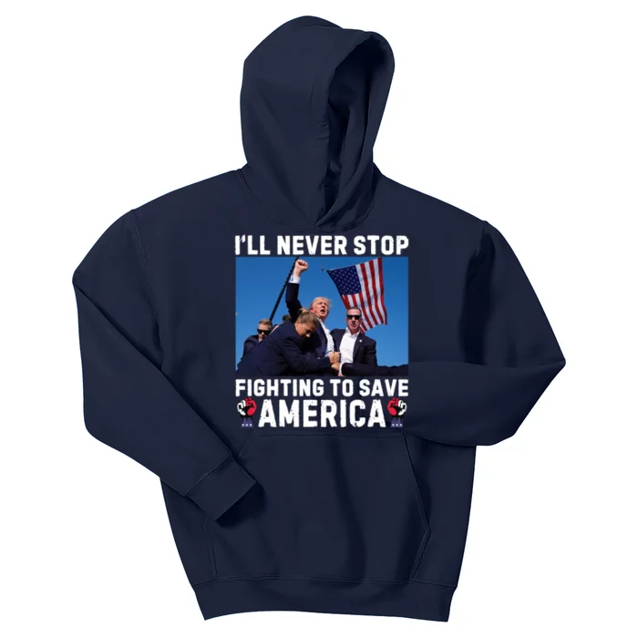 Trump Never Stop Fighting To Save America Shot Assassination Attempt 2024 Kids Hoodie