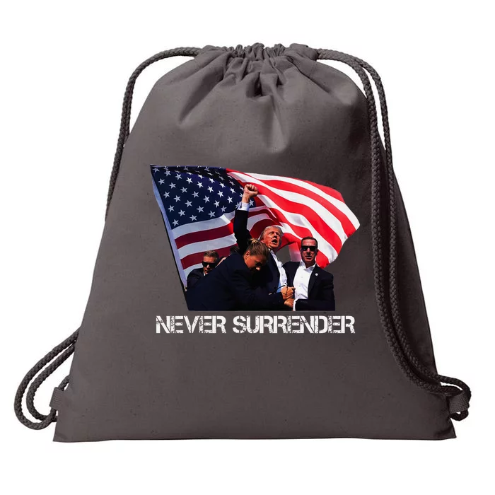 Trump Never Surrender Bold Statement Drawstring Bag