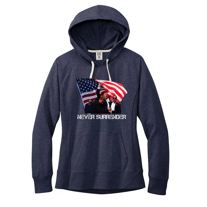 Trump Never Surrender Bold Statement Women's Fleece Hoodie