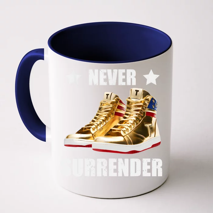 Trump Never Surrender Gold Sneakers Pro Trump 2024 Front & Back Coffee Mug