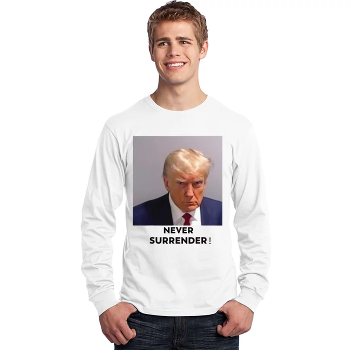 Trump Never Surrender Mug Shot Long Sleeve Shirt