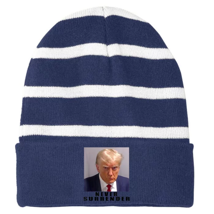 Trump never surrender Donald Trump Mugshot 2024 Striped Beanie with Solid Band