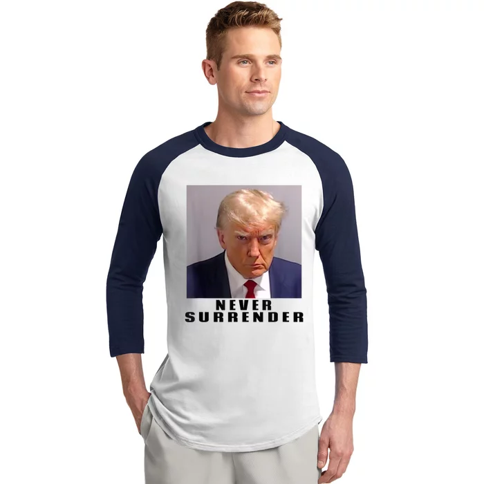 Trump never surrender Donald Trump Mugshot 2024 Baseball Sleeve Shirt