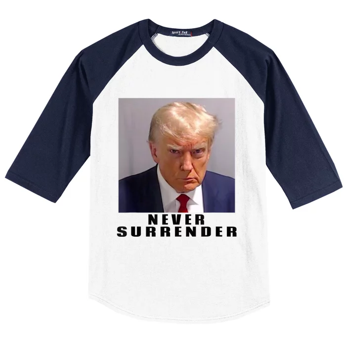 Trump never surrender Donald Trump Mugshot 2024 Baseball Sleeve Shirt