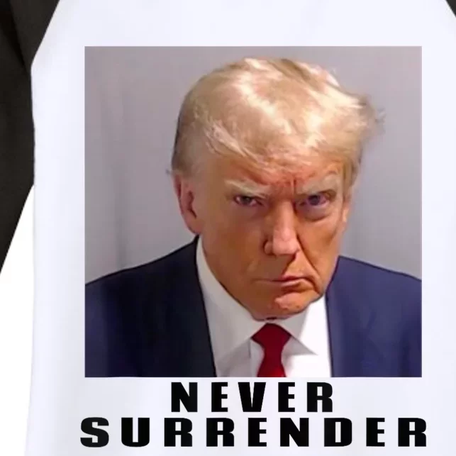 Trump never surrender Donald Trump Mugshot 2024 Women's Tri-Blend 3/4-Sleeve Raglan Shirt