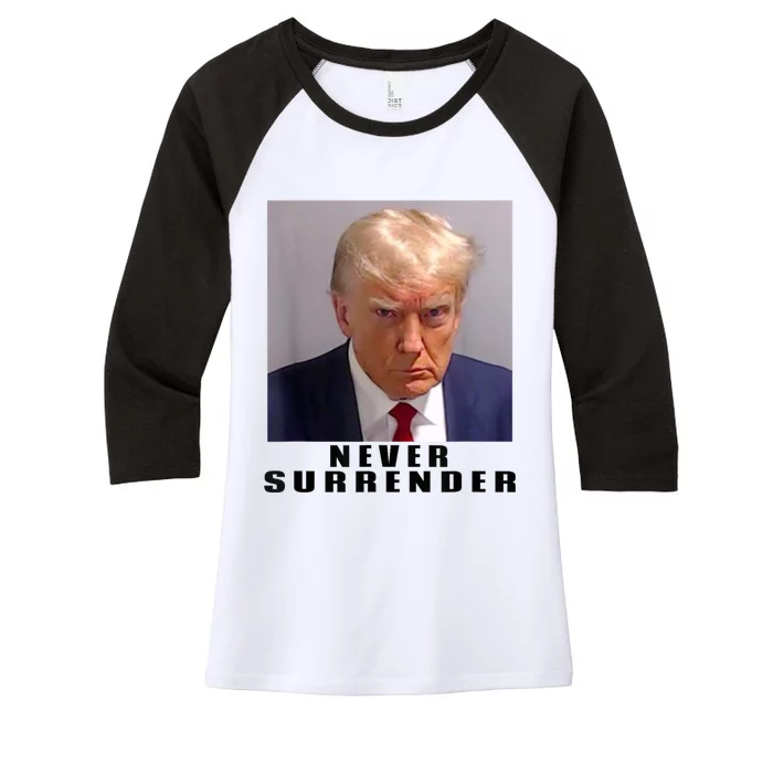 Trump never surrender Donald Trump Mugshot 2024 Women's Tri-Blend 3/4-Sleeve Raglan Shirt