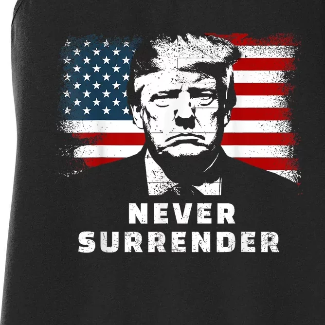 Trump Never Surrender Trump Mug Shot Women's Racerback Tank