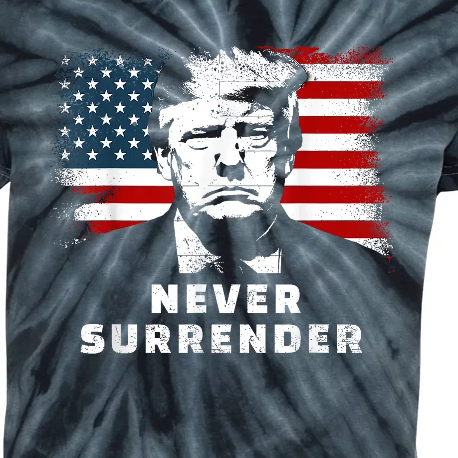 Trump Never Surrender Trump Mug Shot Kids Tie-Dye T-Shirt