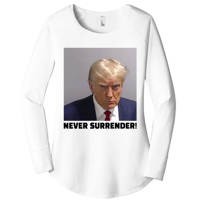 Trump never surrender Donald Trump Mugshot 2024 Women's Perfect Tri Tunic Long Sleeve Shirt