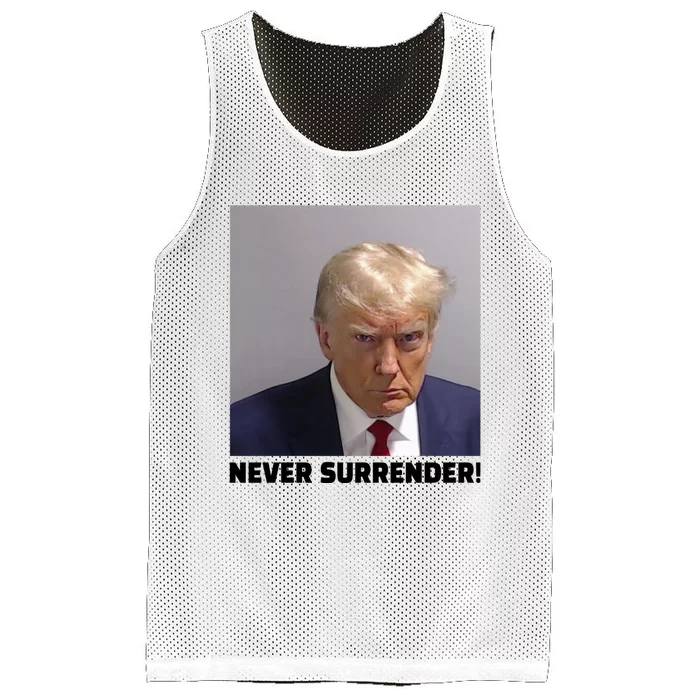 Trump never surrender Donald Trump Mugshot 2024 Mesh Reversible Basketball Jersey Tank