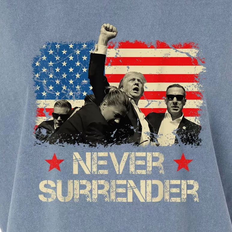 Trump Never Surrender American Flag Pennsylvania Trump Rally Shooting Garment-Dyed Women's Muscle Tee