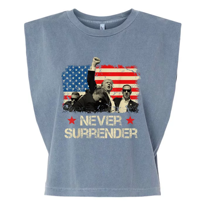 Trump Never Surrender American Flag Pennsylvania Trump Rally Shooting Garment-Dyed Women's Muscle Tee