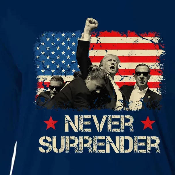 Trump Never Surrender American Flag Pennsylvania Trump Rally Shooting Cooling Performance Long Sleeve Crew