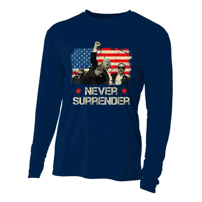 Trump Never Surrender American Flag Pennsylvania Trump Rally Shooting Cooling Performance Long Sleeve Crew