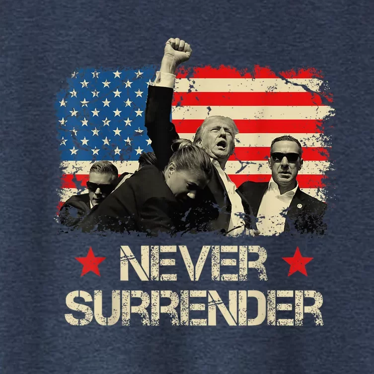 Trump Never Surrender American Flag Pennsylvania Trump Rally Shooting Women's Crop Top Tee