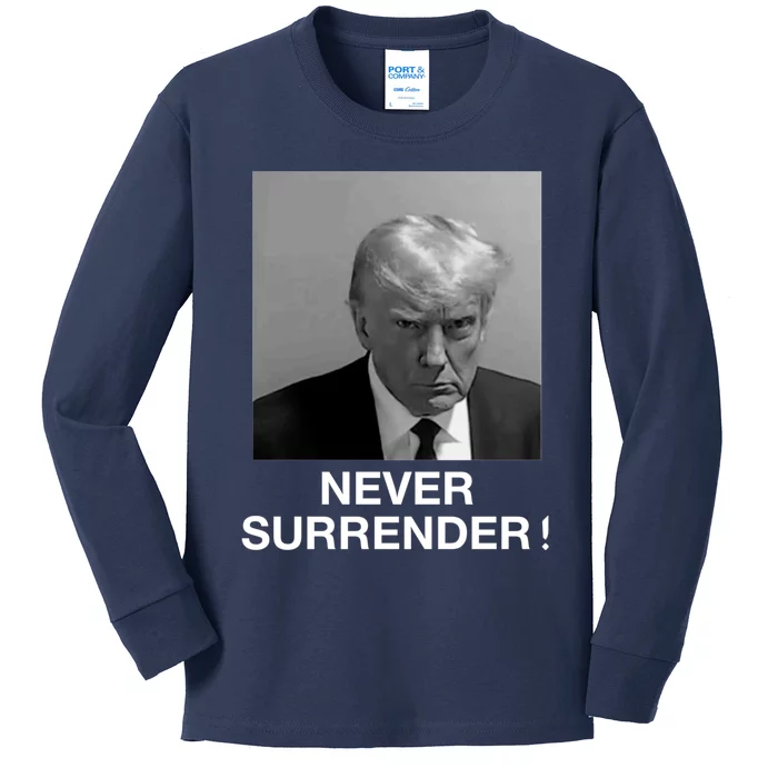 Trump never surrender Donald Trump Mugshot 2024 Kids Long Sleeve Shirt