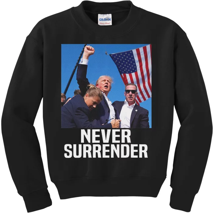 Trump Never Surrender 2024 Resilient Leadership Kids Sweatshirt