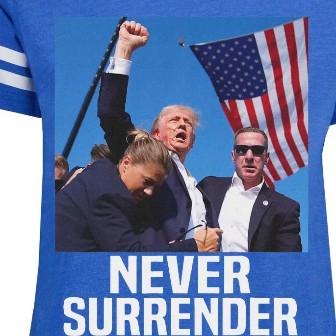 Trump Never Surrender 2024 Resilient Leadership Enza Ladies Jersey Football T-Shirt