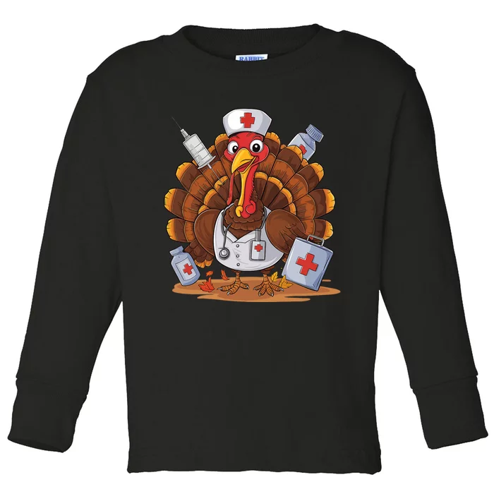 Turkey Nurse Stethoscope Thanksgiving Fall Scrub Top Women Toddler Long Sleeve Shirt