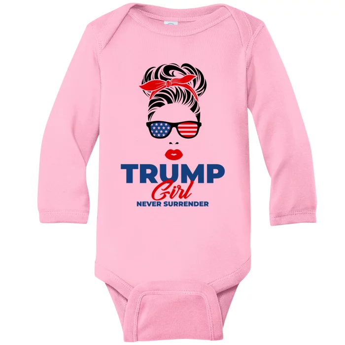 Trump Never Surrender Gift Baby Long Sleeve Bodysuit