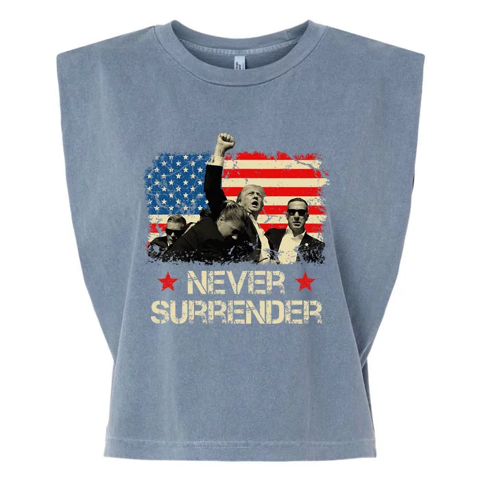 Trump Never Surrender American Flag Pennsylvania Trump Rally Garment-Dyed Women's Muscle Tee