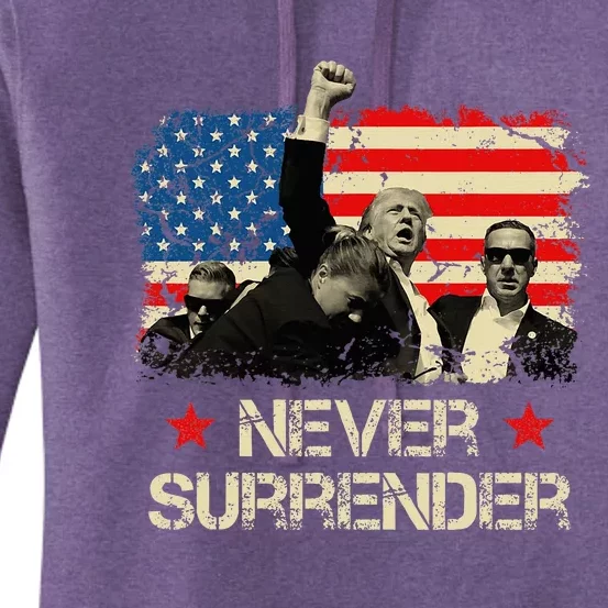 Trump Never Surrender American Flag Pennsylvania Trump Rally Women's Pullover Hoodie