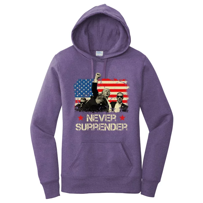 Trump Never Surrender American Flag Pennsylvania Trump Rally Women's Pullover Hoodie