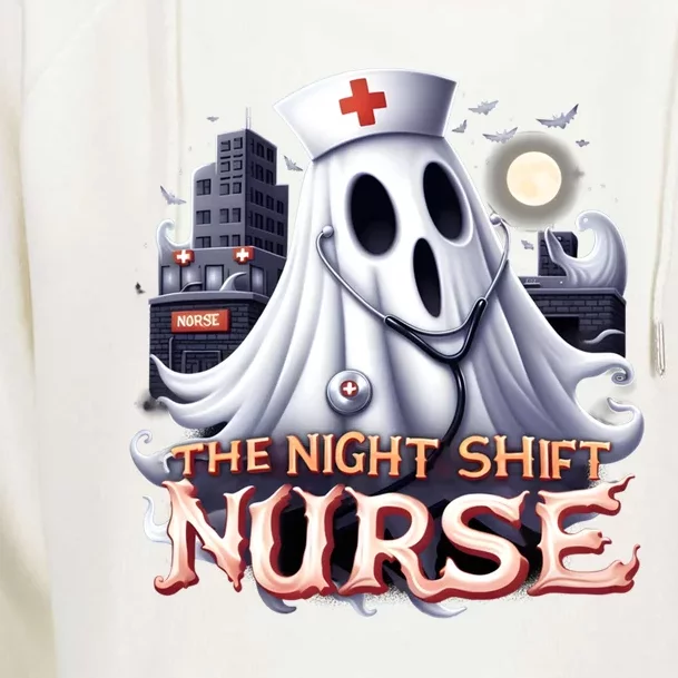 The Night Shift Nurse Spooky Ghost Nurse Halloween Graphic Womens Funnel Neck Pullover Hood