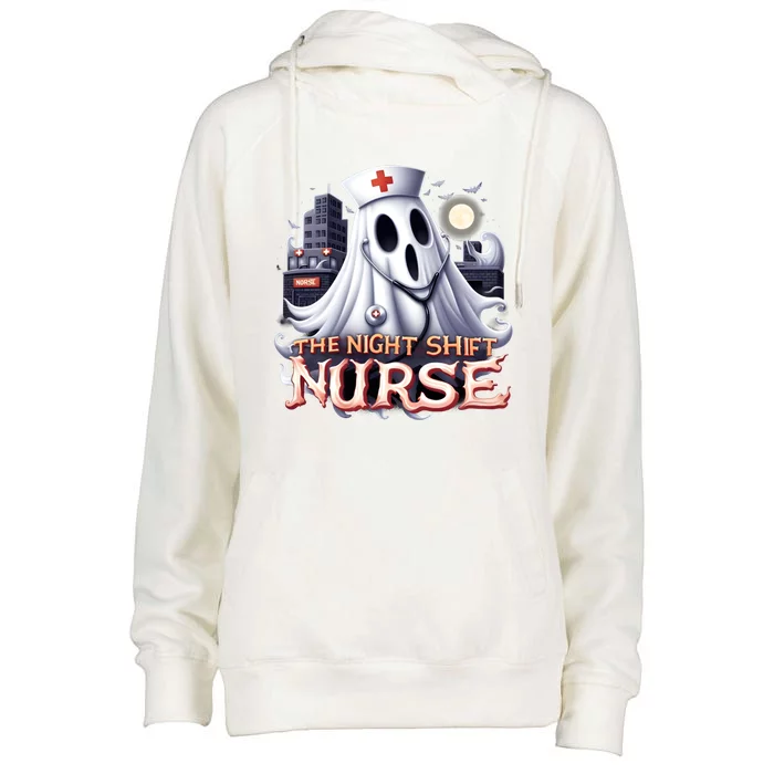 The Night Shift Nurse Spooky Ghost Nurse Halloween Graphic Womens Funnel Neck Pullover Hood