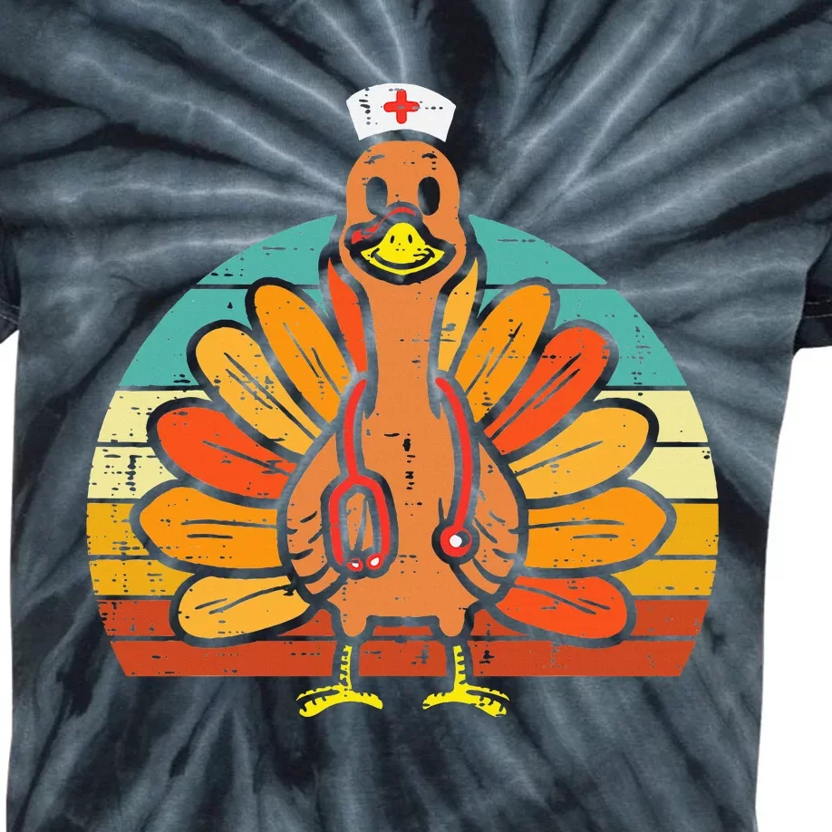 Turkey Nurse Stethoscope Thanksgiving Fall Kids Tie-Dye T-Shirt