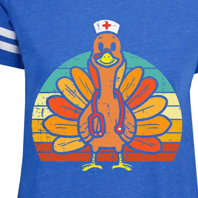 Turkey Nurse Stethoscope Thanksgiving Fall Enza Ladies Jersey Football T-Shirt