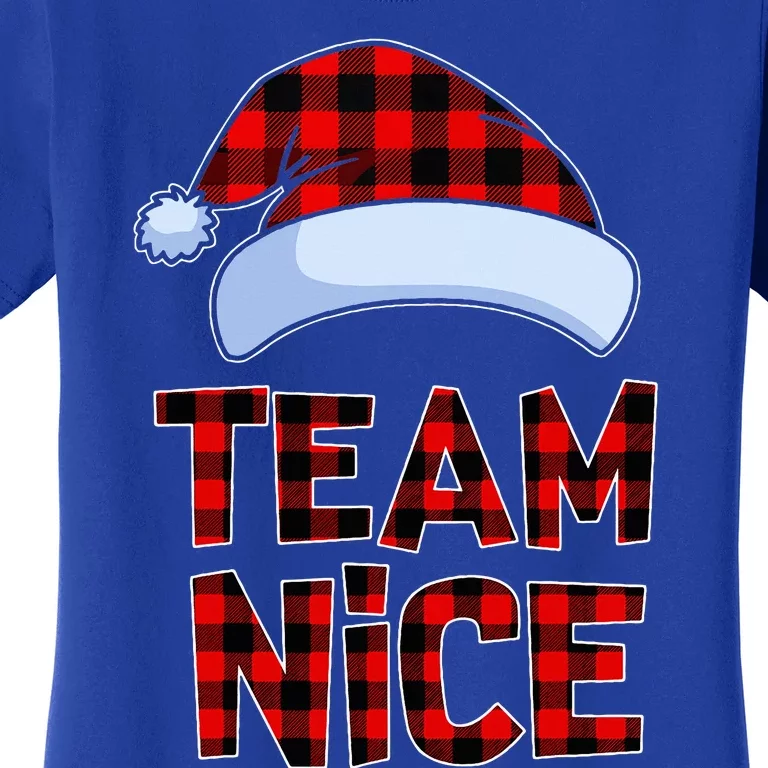 Team Nice Santa Red Plaid Claus Christmas Pajama For Family Women's T-Shirt