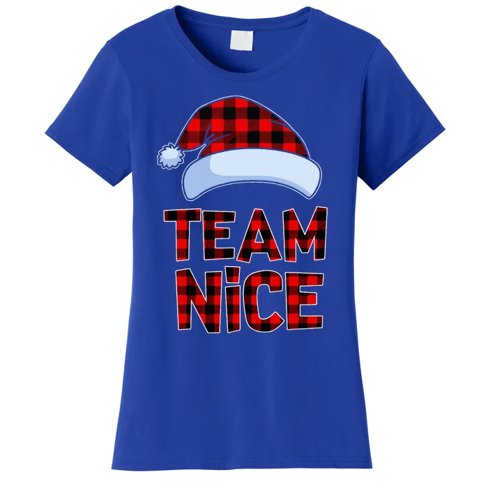 Team Nice Santa Red Plaid Claus Christmas Pajama For Family Women's T-Shirt