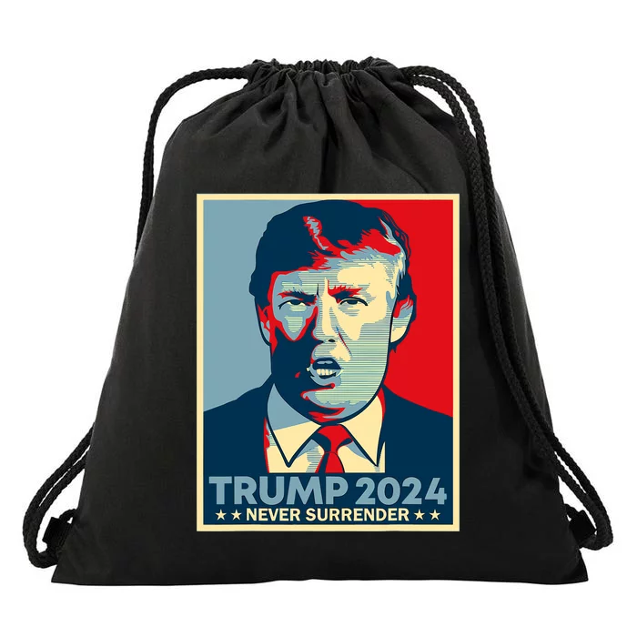 Trump never surrender 2024 Mugshot Drawstring Bag