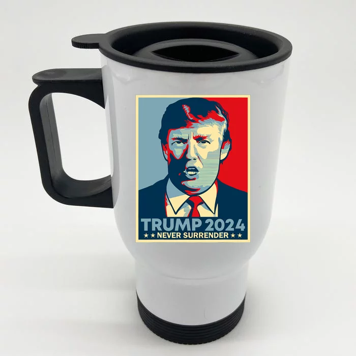 Trump never surrender 2024 Mugshot Front & Back Stainless Steel Travel Mug