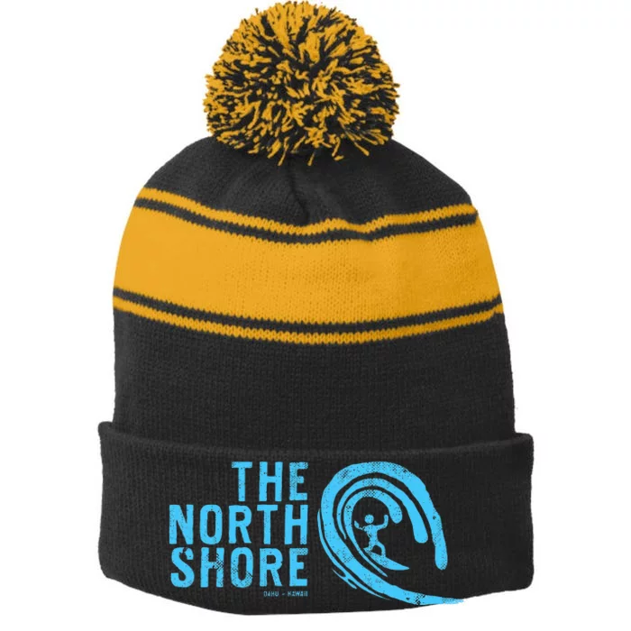 The North Shore Oahu Hawaii Hawaiian Surf Family Vacation Stripe Pom Pom Beanie