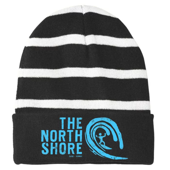 The North Shore Oahu Hawaii Hawaiian Surf Family Vacation Striped Beanie with Solid Band