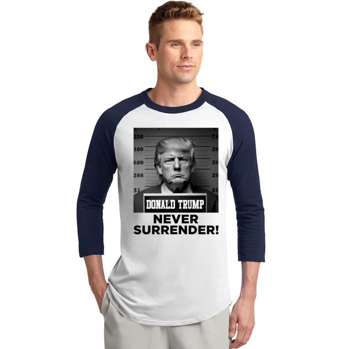 Trump Never Surrender 2024 Mugshot Baseball Sleeve Shirt