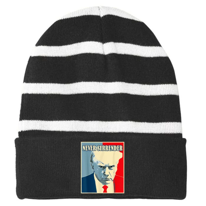 Trump Never Surrender Donald Trump Mugshot 2024 Striped Beanie with Solid Band