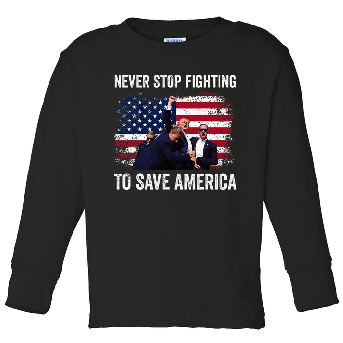 Trump Never Stop Fighting To Save America Vote Trump Toddler Long Sleeve Shirt