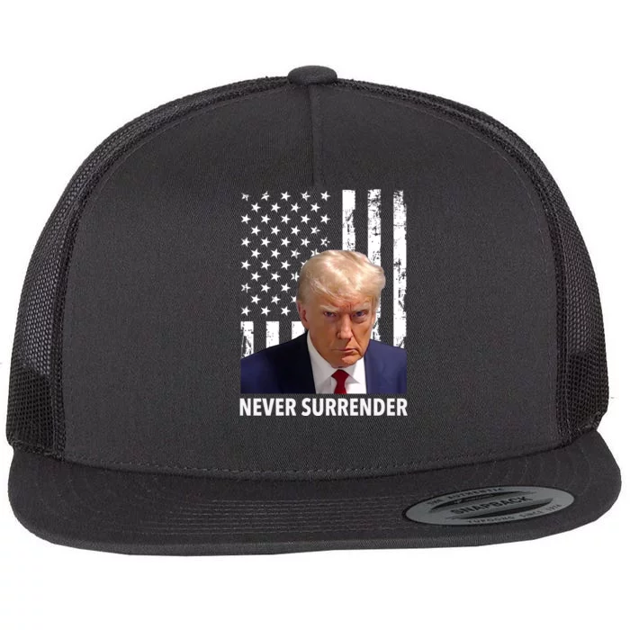 Trump Never Surrender Donald Trump Mugshot Trump 2024 Flat Bill Trucker Hat