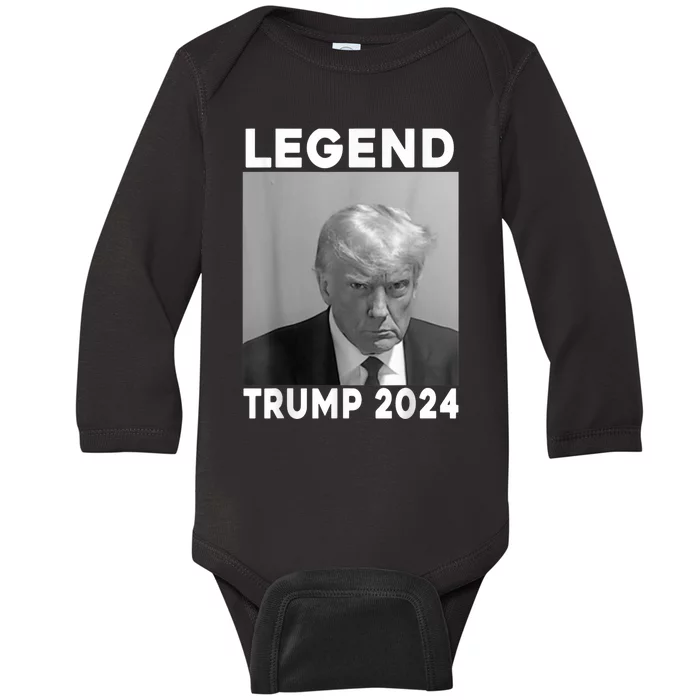 Trump Never Surrender Donald Trump Mugshot 2024 Baby Long Sleeve Bodysuit