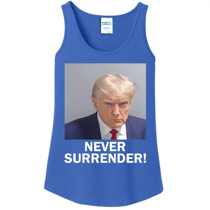 Trump Never Surrender Donald Trump Mugshot 2024 Ladies Essential Tank