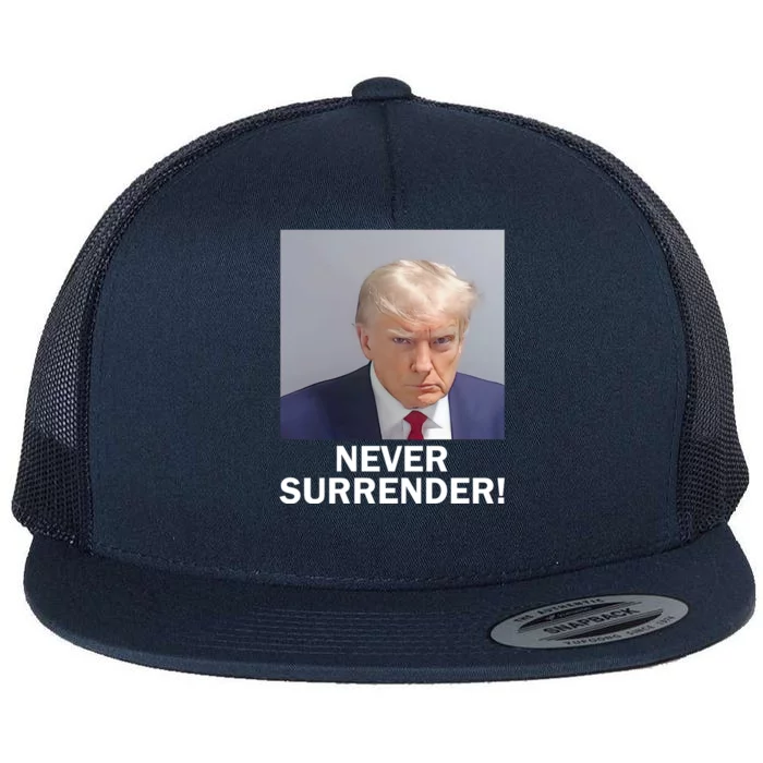 Trump Never Surrender Donald Trump Mugshot 2024 Flat Bill Trucker Hat