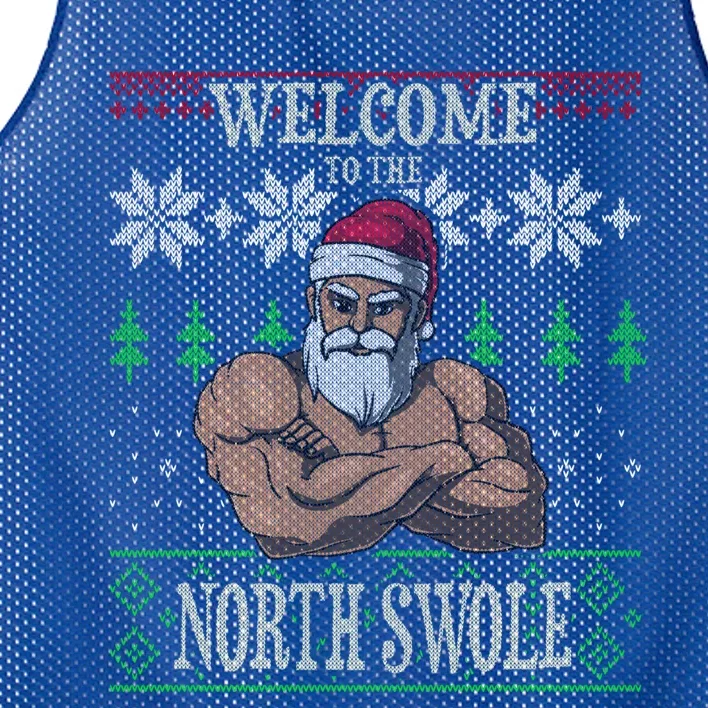 The North Swole Santa Claus Christmas Gym Pun Gift Mesh Reversible Basketball Jersey Tank