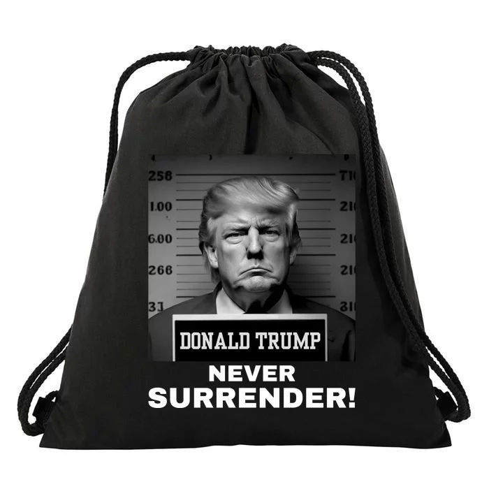 Trump Never Surrender 2024 Mugshot Drawstring Bag