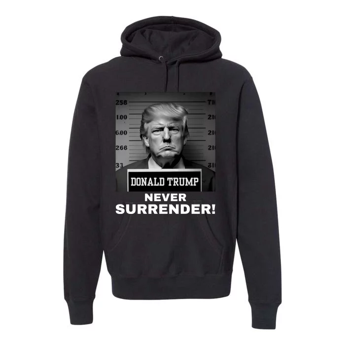 Trump Never Surrender 2024 Mugshot Premium Hoodie