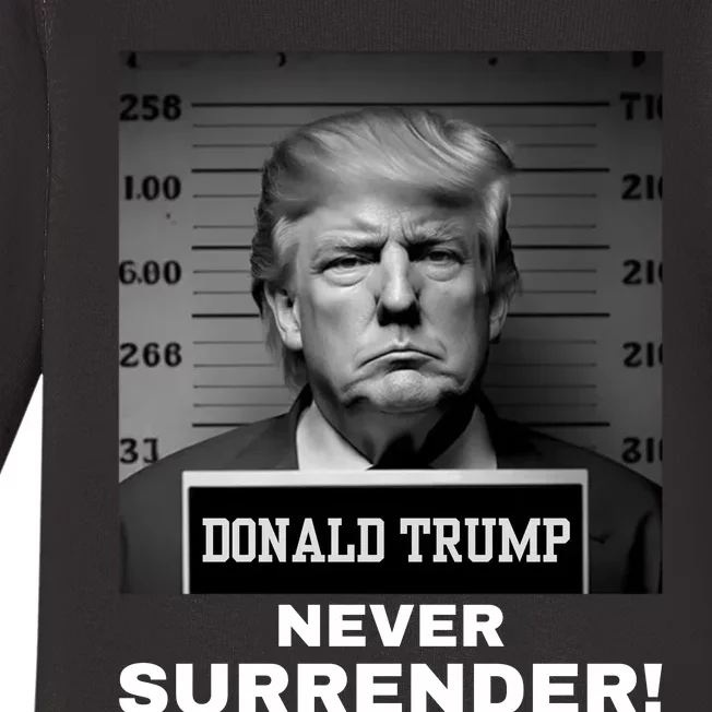 Trump Never Surrender 2024 Mugshot Baby Long Sleeve Bodysuit