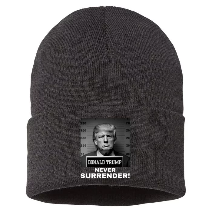 Trump Never Surrender 2024 Mugshot Sustainable Knit Beanie